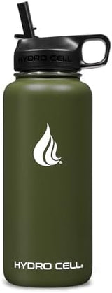 HYDRO CELL Stainless Steel Insulated Water Bottle with Straw - For Cold & Hot Drinks - Metal Vacuum Flask with Screw Cap and Modern Leakproof Sport Thermos for Adults (Army 32oz)