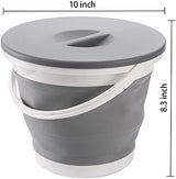 Bekith 2 Pack Collapsible Plastic Bucket with Locking Lid, 5L / 1.32 Gallon Foldable Round Tub Portable Fishing Water Pail for Hiking, Backpacking, Camping and Outdoor Survival (Blue, Gray)