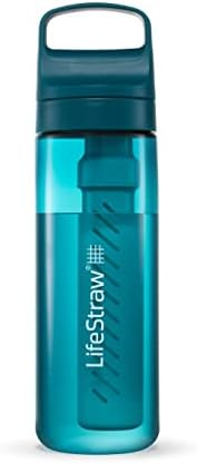 LifeStraw Go Series – BPA-Free Water Filter Bottle for Travel and Everyday use removes Bacteria, parasites and microplastics, Improves Taste, 22oz Laguna Teal