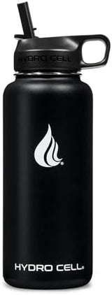 HYDRO CELL Stainless Steel Insulated Water Bottle with Straw - For Cold & Hot Drinks - Metal Vacuum Flask with Screw Cap and Modern Leakproof Sport Thermos for Adults (Black 32oz)