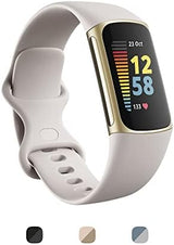 Fitbit Charge 5 Advanced Fitness & Health Tracker with Built-in GPS, Stress Management Tools, Sleep Tracking, 24/7 Heart Rate and More, Lunar White/Soft Gold, One Size (S &L Bands Included) (Renewed)