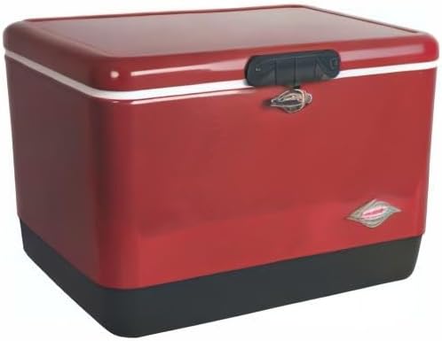 Coleman Vintage 54qt Steel Belted Cooler, Keeps Ice Up to 4 Days, 85-Can Capacity Hard Cooler with Drain & Have-A-Seat Lid