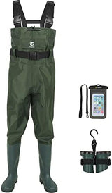 TIDEWE Bootfoot Chest Wader, 2-Ply Nylon/PVC Waterproof Fishing Hunting Waders with Boot Hanger for Men Women Green Brown