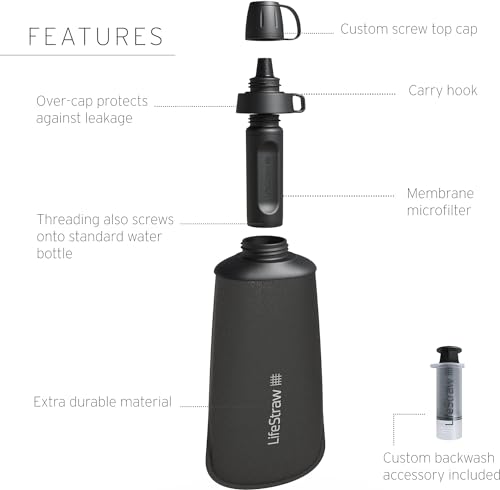 LifeStraw Peak Series Water Filter - 1L, Dark Mountain Gray, Protects Against Bacteria and Parasites, Ultra-Compact and Versatile