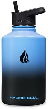 HYDRO CELL Stainless Steel Insulated Water Bottle with Straw - For Cold & Hot Drinks - Metal Vacuum Flask with Screw Cap and Modern Leakproof Sport Thermos for Adults (Blue/Black 64oz)