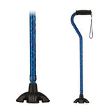 NOVA Medical Products Sugarcane, Walking Cane with All Terrain Rubber Quad Tip Base and Carrying Strap, Waves Design, Blue Rain