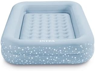 Intex 66810FL Inflatable Kidz Travel Bed Set, Includes Hand Pump and Carry Bag, Removable Mattress, Quick Inflation, Indoor Use, 42in x 66in x 10in, Blue with Star Print Frame