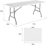 FWTI Deal 6 Feet Foldable Table, Built in Carrying Handle & Alloy Steel Legs, Heavy Duty Portable for Party, Dining, Wedding, Events, Picnic, Indoor, Outdoor, Camping, Utility, White