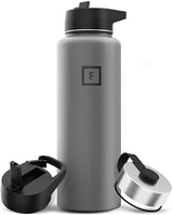 IRON °FLASK Camping & Hiking Hydration Flask with 3 Lids - Stainless Steel, Double Walled & Vacuum Insulated Water Bottle - Leak Proof & BPA Free (Graphite Slate, Straw - 40 oz)
