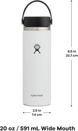 Hydro Flask Wide Mouth vacuum insulated stainless steel water bottle with leakproof closeable lid for cold water drinks, sports, travel, car and school