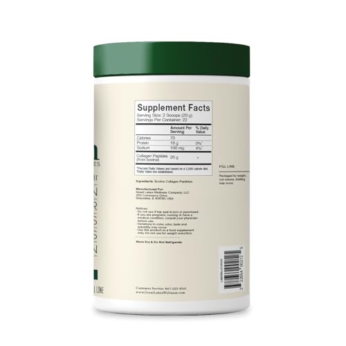 Great Lakes Wellness Collagen Peptides Powder for Skin, Hair, Nails, Joints & Digestion - Unflavored - Quick Dissolve Hydrolyzed, Non-GMO, Keto, Kosher - 16oz