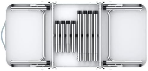 Folding Camping Table with Storage Net, 3ft Camping Table Aluminum Folding Table with 3 Adjustable Height Max 27.1 Inch, Portable, for Outdoor Backyard BBQ, Silver