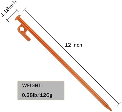 8 Pack Tent Stakes Heavy Duty 12 inch Steel Tent Pegs for Camping Unbreakable and Inflexible