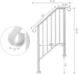 Outvita Handrails for Outdoor Steps, Wrought Iron Handrail Fits 2 or 3 Steps, Transitional Handrail with Installation Kit, Stair Railing for Concrete Steps or Wooden Stairs(White)
