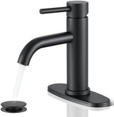 Black Bathroom Faucet, WINKEAR Single Hole Bathroom Faucet with Pop-up Drain and Flexible Hoses, Single Handle Faucet for Bathroom Sink, Vanity, RV, Modern Farmhouse, Suitable for 1 Hole or 3 Hole