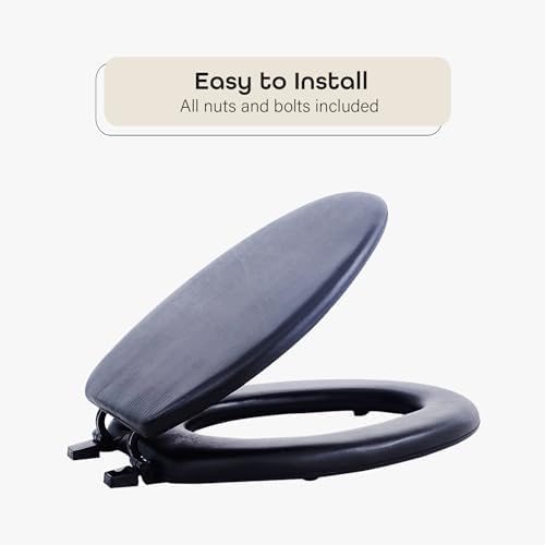 Soft Elongated Vinyl Toilet Seat, Black - 19 Inch Soft Vinyl Cover with Comfort Foam Cushioning - Fits All Elongated Size Fixtures - Easy to Install Fantasia by Achim Home Decor