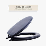 Soft Elongated Vinyl Toilet Seat, Black - 19 Inch Soft Vinyl Cover with Comfort Foam Cushioning - Fits All Elongated Size Fixtures - Easy to Install Fantasia by Achim Home Decor