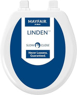 Mayfair Linden Slow Close Toilet Seat, Non Slip Heavy Duty Wood, Easy Install, Round, White