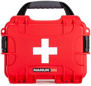 NANUK 903 Waterproof First Aid Box Empty – Durable, Medical First Aid Organizer Case, IP67-Rated, Dustproof, Impact-Resistant, and Floats (7.4" x 4.9" x 3.1") – Red