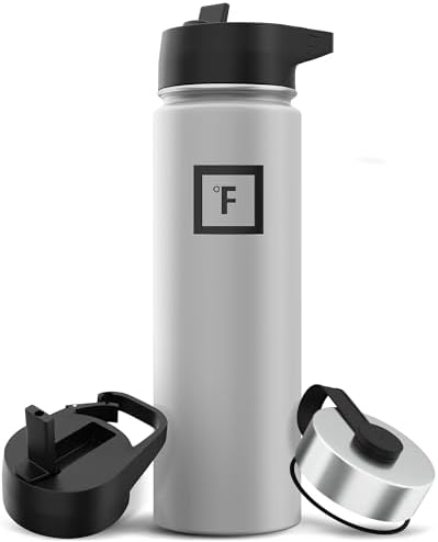 IRON °FLASK Camping & Hiking Hydration Flask with 3 Lids - Stainless Steel, Double Walled & Vacuum Insulated Water Bottle - Leak Proof & BPA Free (Graphite, Straw - 22 oz)