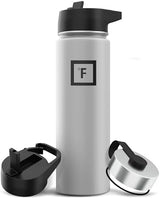 IRON °FLASK Camping & Hiking Hydration Flask with 3 Lids - Stainless Steel, Double Walled & Vacuum Insulated Water Bottle - Leak Proof & BPA Free (Graphite, Straw - 22 oz)