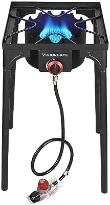 Vivicreate 30000 BTU free standing Outdoor Stove, Side burners,Camping Stove, 0-20 PSIG high pressure stove include CSA listed regulator and gas pipe