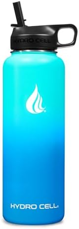 HYDRO CELL Stainless Steel Insulated Water Bottle with Straw - For Cold & Hot Drinks - Metal Vacuum Flask with Screw Cap and Modern Leakproof Sport Thermos for Adults (Teal/Blue 40oz)