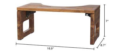BLUEWEST Foldable Toilet Stool, Acacia Wood Poop Stool for Potty Training, 7 Inch Non-Slip Bathroom Step with Collapsible Design for Adults