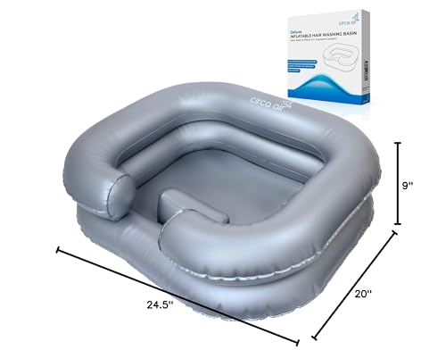 Circa Air Inflatable Hair Washing Basin For Bedridden - Wash Hair In Bed With Inflatable Shampoo Basin. Portable Shampoo Bowl With Pillow, Portable Hair Washing Station For Locs Detox