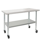 HARDURA Stainless Steel Table with Wheels 24 x 48 Inches Casters NSF Heavy Duty Commercial Work & Prep Table with Undershelf and Galvanized Legs for Restaurant Kitchen Bar and Hotel Garage