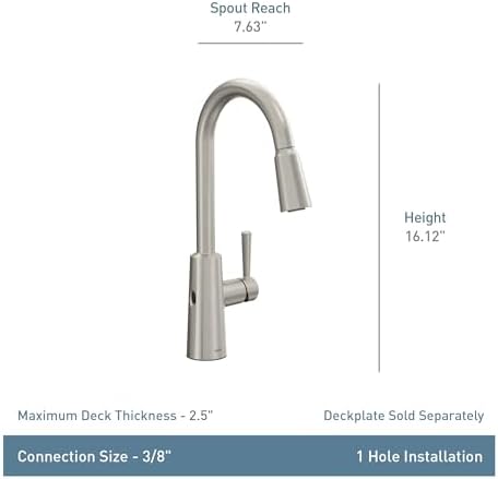 Moen Riley Spot Resist Stainless Hands-Free Touchless Sensor Single Handle Pull Down Kitchen Faucet, 7402EWSRS