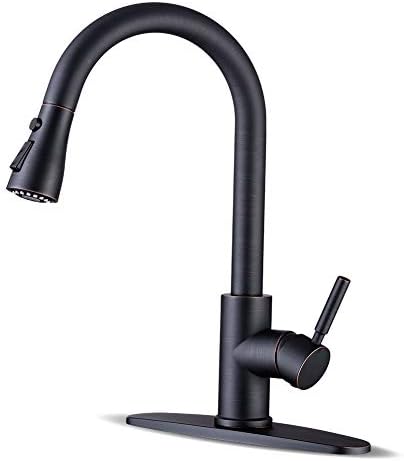 WEWE Kitchen faucets with Pull Down Sprayer, Farmhouse Kitchen Faucet Oil Rubbed Bronze Commercial Modern high arc Stainless Steel Single Handle Single Hole for Utility rv Laundry Sinks
