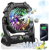 Misting Fan Portable with RGB Lantern, 12000 mAh Rechargeable Camping Mist Fan with Emergency Battery Power Bank Hurricane Supplies, Perfect Cooling Mister for Outdoor Travel
