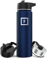 IRON °FLASK Camping & Hiking Hydration Flask with 3 Lids - Stainless Steel, Double Walled & Vacuum Insulated Water Bottle - Leak Proof & BPA Free (Twilight Blue, Straw - 22 oz)