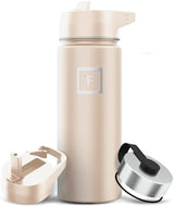 IRON °FLASK Camping & Hiking Hydration Flask with 3 Lids - Stainless Steel, Double Walled & Vacuum Insulated Water Bottle - Leak Proof & BPA Free (Sand, Straw - 18 oz)