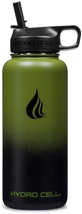 HYDRO CELL Stainless Steel Insulated Water Bottle with Straw - For Cold & Hot Drinks - Metal Vacuum Flask with Screw Cap and Modern Leakproof Sport Thermos for Adults (Army/Black 32oz)