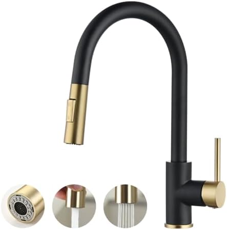 Havin Gold and Black Kitchen Faucet with Pull Down Sprayer, High Arc Stainless Steel Material, with cUPC Ceramic Cartridge,Without Deck Plate,Fit for 1 Hole Kitchen Sink or Laundry Sink