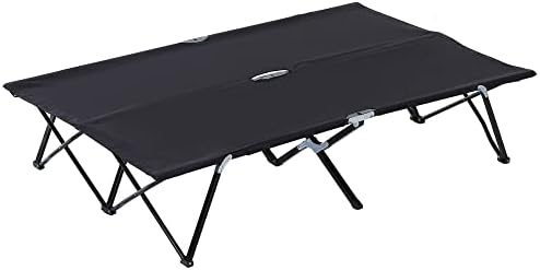 Outsunny 2 Person Folding Camping Cot for Adults, 50" Extra Wide Outdoor Portable Sleeping Cot with Carry Bag, Elevated Camping Bed, Beach Hiking, Black