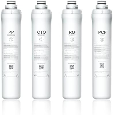 Bluevua RO100ROPOT 4-Pack Replacement Filter Set, Pack of 4 Filters: 1 PP, 1 CTO, 1 RO, 1 PCF