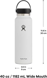 Hydro Flask Wide Mouth vacuum insulated stainless steel water bottle with leakproof closeable lid for cold water drinks, sports, travel, car and school