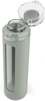 Ello Syndicate 20oz Reusable Glass Water Bottle with One-Touch Leak Proof Flip Lid and Protective Non-Slip Silicone Sleeve and Carry Loop for Coffee, Tea and Water, BPA-free Dishwasher Safe