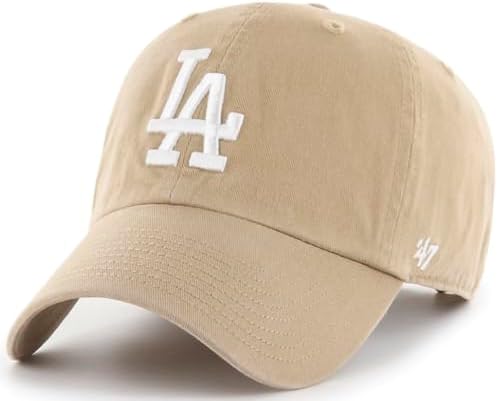 47 Brand MLB Khaki White Primary Logo Clean Up Adjustable Strap Baseball Dad Hat Cap, Adult One Size Fits All