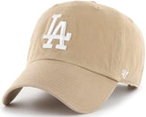 47 Brand MLB Khaki White Primary Logo Clean Up Adjustable Strap Baseball Dad Hat Cap, Adult One Size Fits All