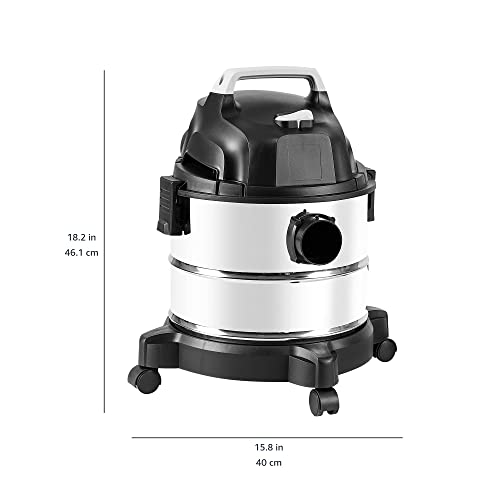 Amazon Basics Wet Dry Shop Vacuum Cleaner, 4 Gallon, 3 HP Stainless Steel, Grey/Black