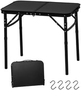 LOFTEY 2024 Reinforced Small Folding Table Portable, Small Foldable Camping Table, Heavy-Duty Mini Folding | Adjustable Height | Lightweight Premium Aluminum with Handle | Black 25"x16.2"x22"
