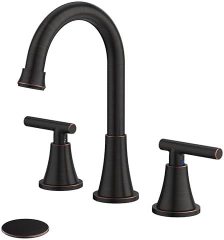 Bathroom Faucets for Sink 3 Hole, Hurran Oil Rubbed Bronze Bathroom Sink Faucet with Pop-up Drain and Supply Lines, Stainless Steel Lead-Free Widespread Faucet for Vanity RV Farmhouse