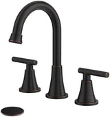 Bathroom Faucets for Sink 3 Hole, Hurran Oil Rubbed Bronze Bathroom Sink Faucet with Pop-up Drain and Supply Lines, Stainless Steel Lead-Free Widespread Faucet for Vanity RV Farmhouse