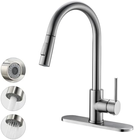 Havin Brushed Nickel Kitchen Faucet with Pull Down Sprayer, High Arc Stainless Steel Material, with cUPC Ceramic Cartridge,Fit for 1 or 3 Holes Kitchen Sink or Laundry Sink or bar Sink Faucet