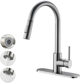 Havin Brushed Nickel Kitchen Faucet with Pull Down Sprayer, High Arc Stainless Steel Material, with cUPC Ceramic Cartridge,Fit for 1 or 3 Holes Kitchen Sink or Laundry Sink or bar Sink Faucet