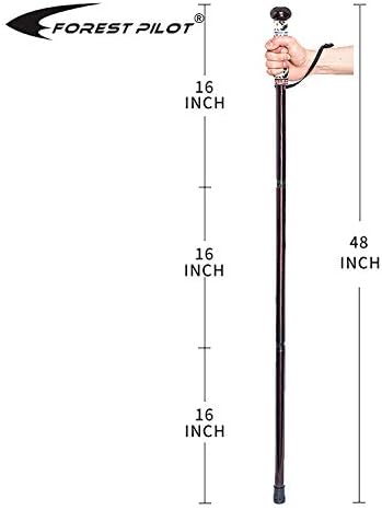 3pc Detachable Hardwood Walking Stick for Hiking with Compass 48 Inches - Soft Hand Strap - Rubber Tip Cover